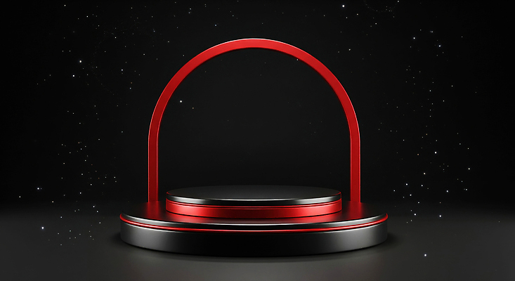 JPG 편집이미지 검은배경 조명 장식 빨간색 전시 공간 스탠드 원형 구출 모던 대칭 이미지편집 AI컴퓨터그래픽 AI콘텐츠 도형 컬러 백그라운드 검은색 도움 파일형식