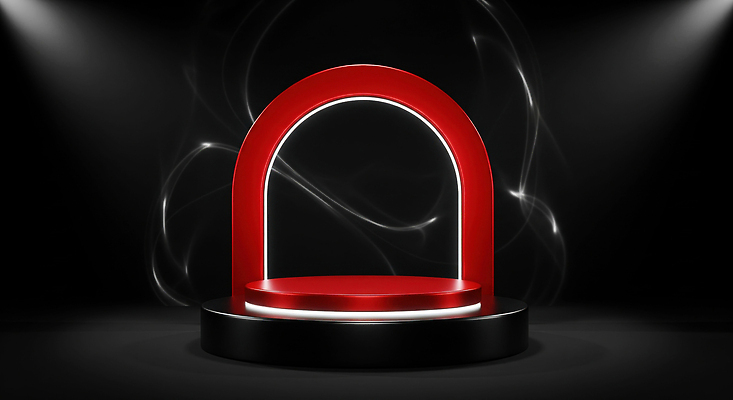 JPG 편집이미지 디자인 백그라운드 조명 빨간색 검은색 무대 발표 구조물 모던 아치 효과 이미지편집 AI컴퓨터그래픽 AI콘텐츠 건축 컬러 파일형식