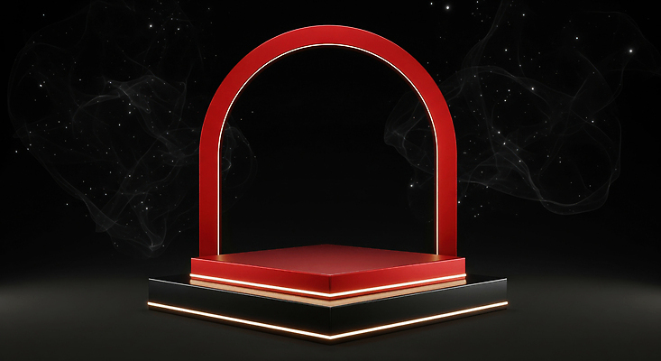 JPG 편집이미지 디자인 예술 백그라운드 이벤트 빨간색 세트 검은색 공연 공간 무대 구조물 아치 창의성 이미지편집 AI컴퓨터그래픽 AI콘텐츠 건축 컬러 파일형식