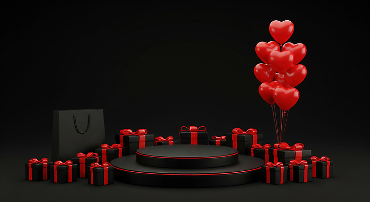 JPG 편집이미지 기념일 검은배경 선물 사랑 이벤트 장식 파티 공간 기쁨 하트 축하 생일 풍선 뷰티풀 테마 이미지편집 AI컴퓨터그래픽 AI콘텐츠 모양 감정 백그라운드 컨셉 검은색 파일형식