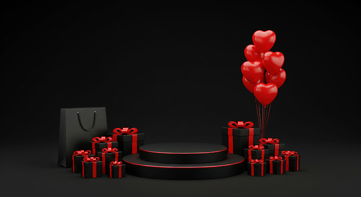 JPG 편집이미지 기념일 리본 탁자 검은배경 사탕 선물 장식 선물상자 파티 하트 생일 준비 풍선 이미지편집 AI컴퓨터그래픽 AI콘텐츠 모양 가구 백그라운드 디저트 이벤트 상자 검은색 파일형식