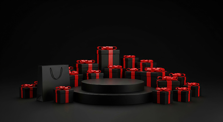 JPG 편집이미지 기념일 백그라운드 크리스마스 포장 선물 장식 빨간색 선물상자 쇼핑백 파티 검은색 축제 연휴 단상 꾸미기 이미지편집 AI컴퓨터그래픽 AI콘텐츠 컬러 가방 이벤트 공휴일 상자 파일형식