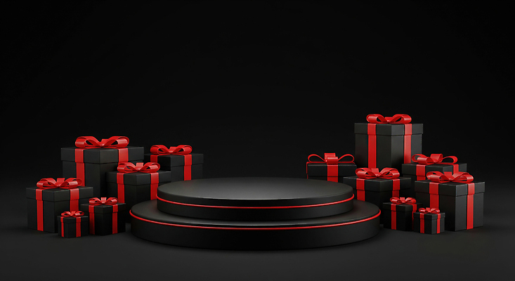 JPG 편집이미지 디자인 리본 백그라운드 선물 이벤트 장식 선물상자 파티 검은색 축제 전시 분위기 쇼케이스 이미지편집 AI컴퓨터그래픽 AI콘텐츠 컬러 컨셉 상자 진열장 파일형식