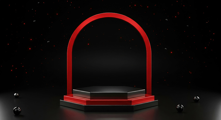 JPG 편집이미지 디자인 예술 백그라운드 조명 장식 빨간색 인테리어 검은색 공간 구조물 구슬 모던 아치 설치물 미니멀 이미지편집 AI컴퓨터그래픽 AI콘텐츠 건축 컬러 파일형식