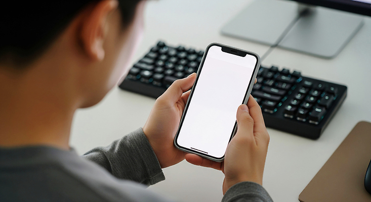 JPG 편집이미지 남자 기술 스마트폰 컴퓨터 사무실 디지털 스크린 모니터 키보드 작업 집중 소통 의료성형뷰티 연락 편집실사 AI인물포토 AI콘텐츠 컨셉 비즈니스 사람 전자제품 핸드폰 스마트기기 CG 파일형식 AI포토