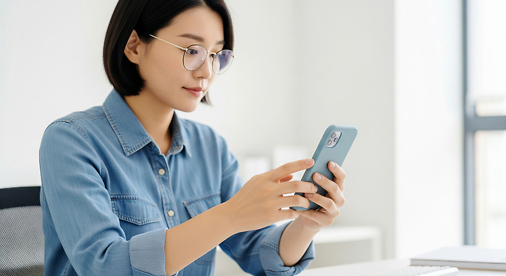 JPG 편집이미지 손 여자 안경 커뮤니케이션 기술 생활 파란색 노트북 스마트폰 상자 사무실 환경 작업 집중 의료성형뷰티 편집실사 AI인물포토 AI콘텐츠 잡화 컬러 컨셉 비즈니스 사람 신체부위 전자제품 핸드폰 스마트기기 CG 파일형식 AI포토