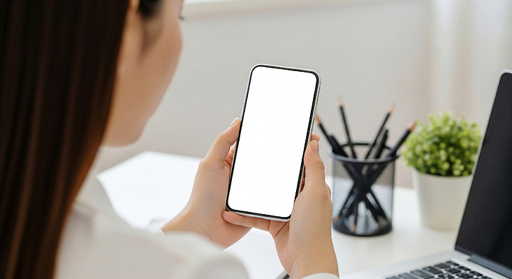 JPG 식물 편집이미지 여자 통신 전자제품 스마트폰 사무실 펜 업무 작업 집중 책상 모던 흰배경 창의성 의료성형뷰티 편집실사 AI인물포토 AI콘텐츠 가구 백그라운드 컨셉 비즈니스 사람 핸드폰 스마트기기 필기구 흰색 CG 파일형식 AI포토