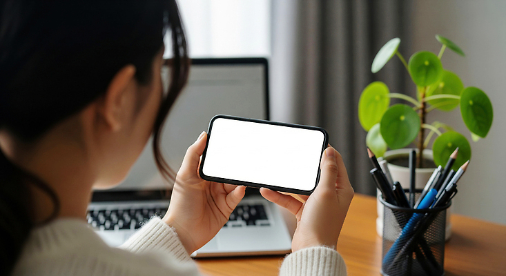 JPG 편집이미지 여자 화분 기술 일상 노트북 스마트폰 사무실 디지털 작업 집중 책상 모던 의료성형뷰티 세련 편집실사 AI인물포토 AI콘텐츠 가구 컨셉 비즈니스 사람 라이프 전자제품 핸드폰 스마트기기 CG 파일형식 AI포토