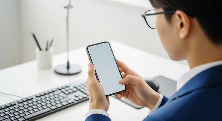 JPG 편집이미지 남자 직장 정장 스마트폰 사무실 디지털 모니터 기계 램프 키보드 업무 작업 집중 책상 의료성형뷰티 편집실사 AI인물포토 AI콘텐츠 옷 가구 컨셉 회사 비즈니스 조명 사람 핸드폰 스마트기기 컴퓨터 CG 파일형식 AI포토