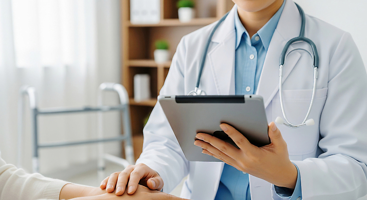 JPG 편집이미지 손 의학 건강 병원 치료 태블릿 진료 환자 의료진 의사 전문직 질병 간호 상담 진료기록부 의료성형뷰티 편집실사 AI인물포토 AI콘텐츠 직업 신체부위 전자제품 스마트기기 CG 파일형식 AI포토