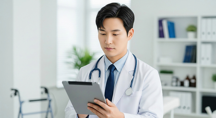 JPG 편집이미지 의학 커뮤니케이션 건강 병원 치료 태블릿 환경 진료 환자 의사 정보 업무 전문직 모던 의료성형뷰티 편집실사 AI인물포토 AI콘텐츠 직업 전자제품 스마트기기 의료진 작업 CG 파일형식 AI포토