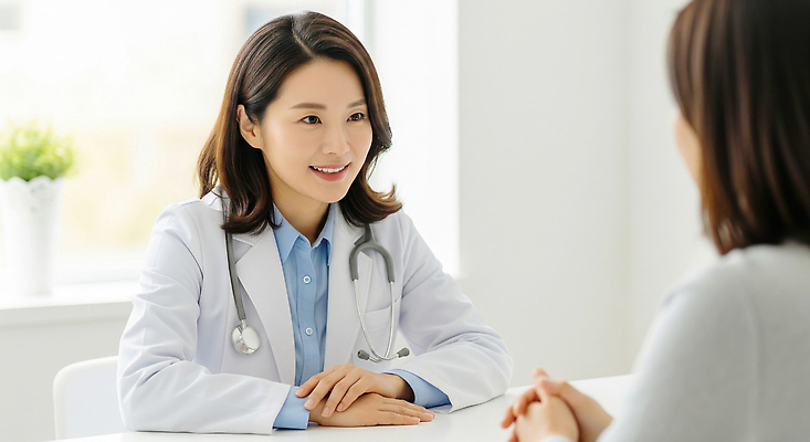 JPG 편집이미지 의학 건강 병원 대화 치료 환경 진료 환자 의료진 의사 직원 상담 격려 상담실 증상 의료성형뷰티 편집실사 AI인물포토 AI콘텐츠 직업 감정 모션 말하기 CG 파일형식 AI포토