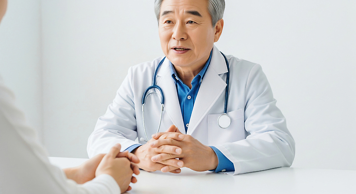 JPG 편집이미지 의학 건강 이야기 대화 치료 믿음 진료 환자 의사 질병 상담 문제 전문 진료실 의료성형뷰티 편집실사 AI인물포토 AI콘텐츠 감정 병원 말하기 의료진 CG 파일형식 AI포토