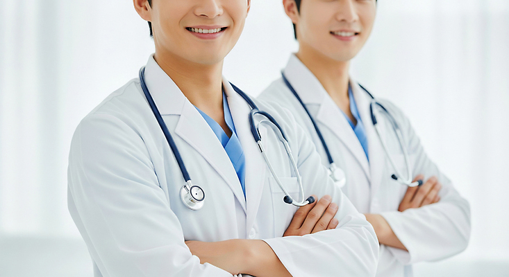 JPG 편집이미지 의학 협력 건강 병원 웃음 치료 팔짱 진료 환자 의사 준비 상담 의료성형뷰티 편집실사 AI인물포토 AI콘텐츠 모션 표정 의료진 CG 파일형식 AI포토