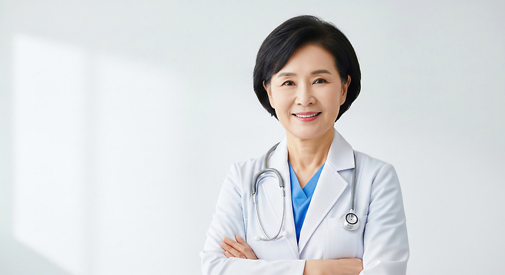 JPG 편집이미지 여자 중년 의학 건강 병원 미소 치료 진료 환자 의사 간호 상담 의료성형뷰티 편집실사 AI인물포토 AI콘텐츠 표정 사람 성인 의료진 CG 파일형식 AI포토