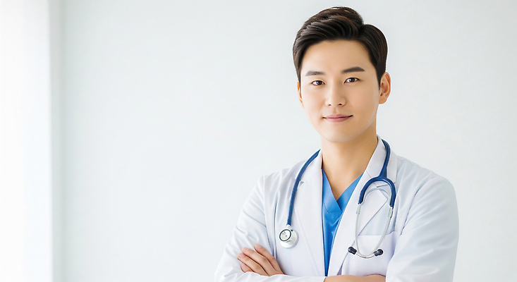 JPG 편집이미지 남자 의학 청진기 협력 건강 병원 미소 팔짱 환경 진료 환자 간호사 의사 의료성형뷰티 편집실사 AI인물포토 AI콘텐츠 의료기기 모션 표정 사람 의료진 CG 파일형식 AI포토