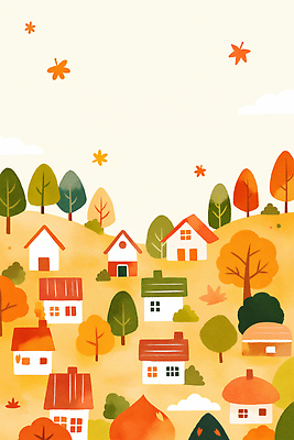 JPG 나무 여유 컬러 일러스트 자연 하늘 주택 따뜻함 밝음 풍경 생활 평화 마을 변화 언덕 지역 조화 국내일러스트 AI일러스트 AI콘텐츠 식물 감정 컨셉 건물 생태계 파일형식