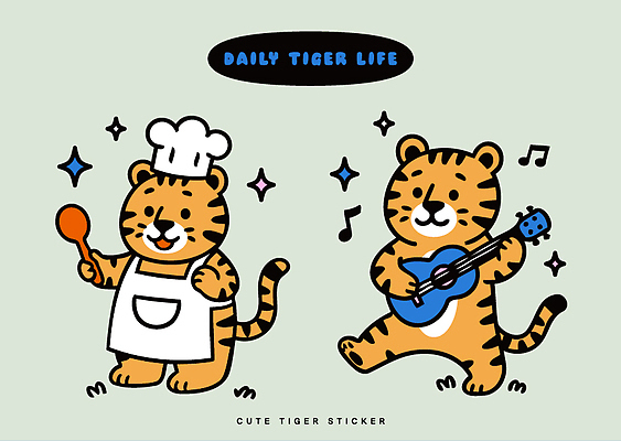 동물 캐릭터 음악 스티커 연주 일러스트 노래 가족 모션 놀이 일상 친구 귀여움 주방 요리사 치킨 기타 아기 호랑이 즐거움 일러캐릭터 AI파일 직업 감정 컨셉 포유류 관계 현악기 문화예술 사람 라이프 닭고기요리 파일형식 벡터