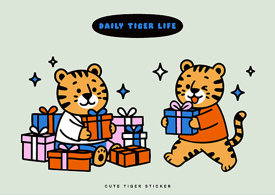 캐릭터 디자인 행복 컬러 일러스트 대화 선물 이벤트 장식 친구 상자 파티 귀여움 놀람 기쁨 거래 축하 호랑이 즐거움 일러캐릭터 AI파일 감정 컨셉 포유류 관계 표정 말하기 파일형식 벡터