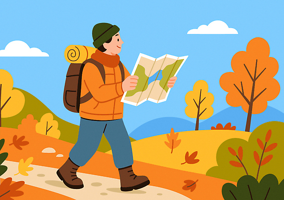 식물 계절 길 가방 모션 레저 사람 트래킹 생태계 파일형식 벡터 산 탐험 남자 지도 배낭 걷기 자연 산길 나무 풍경 여름 야외 여행 하이킹 등산 백그라운드 색감 국내일러스트 AI파일 일러스트 가을