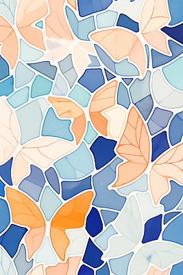 JPG 모양 디자인 예술 컬러 조각 나비 백그라운드 패턴 일러스트 추상 장식 파란색 주황색 모자이크 기하학 조화 뷰티풀 국내일러스트 AI일러스트 AI콘텐츠 곤충 무늬 파일형식