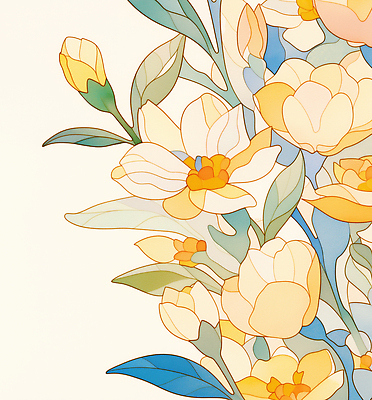 JPG 식물 디자인 계절 꽃 여유 예술 백그라운드 잎 일러스트 자연 봄 그림 화사함 조화 뷰티풀 색감 국내일러스트 AI일러스트 AI콘텐츠 감정 컨셉 생태계 파일형식