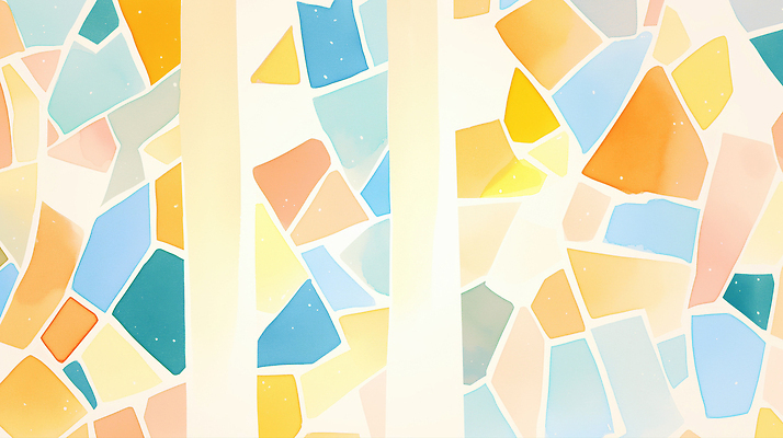 JPG 디자인 예술 벽 분홍색 컬러 일러스트 장식 파란색 노란색 공간 그림 작품 모자이크 화사함 조화 뷰티풀 창의성 국내일러스트 AI일러스트 AI콘텐츠 컨셉 미술 파일형식