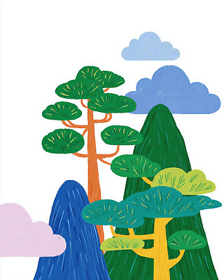 JPG 나무 예술 컬러 일러스트 자연 하늘 산 풍경 평화 환경 숲 그림 조경 조화 뷰티풀 창의성 국내일러스트 AI일러스트 AI콘텐츠 식물 컨셉 생태계 파일형식