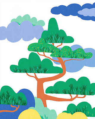 JPG 나무 식물 바다 컬러 일러스트 자연 하늘 날씨 풍경 초록색 환경 숲 땅 그림 조화 뷰티풀 수목 국내일러스트 AI일러스트 AI콘텐츠 생태계 파일형식