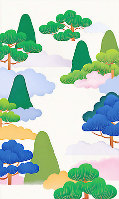 JPG 나무 식물 디자인 예술 컬러 백그라운드 일러스트 자연 산 풍경 평화 환경 분위기 편안함 조화 뷰티풀 색채 국내일러스트 AI일러스트 AI콘텐츠 컨셉 감각 생태계 파일형식