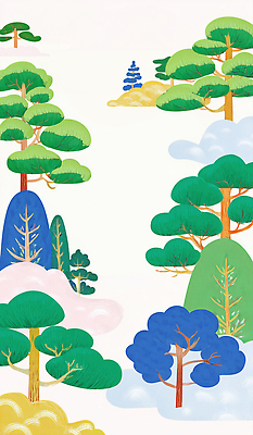 JPG 나무 식물 디자인 컬러 일러스트 자연 산 풍경 초록색 파란색 평화 고요 신선 청록색 조화 뷰티풀 국내일러스트 AI일러스트 AI콘텐츠 컨셉 생태계 파일형식