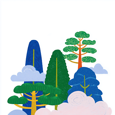 JPG 모양 나무 식물 디자인 예술 컬러 백그라운드 일러스트 자연 하늘 풍경 그래픽 초록색 파란색 평화 환경 조화 국내일러스트 AI일러스트 AI콘텐츠 컨셉 생태계 파일형식