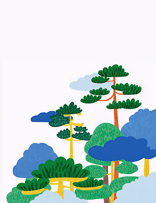 JPG 나무 여유 컬러 일러스트 자연 하늘 풍경 파란색 평화 환경 감상 숲 그림 조화 뷰티풀 경관 국내일러스트 AI일러스트 AI콘텐츠 식물 감정 컨셉 생태계 파일형식