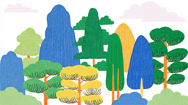 JPG 나무 식물 예술 컬러 일러스트 자연 생명 나뭇잎 풍경 초록색 여름 노란색 환경 숲속 숲 그림 청록색 조화 국내일러스트 AI일러스트 AI콘텐츠 계절 잎 생태계 파일형식