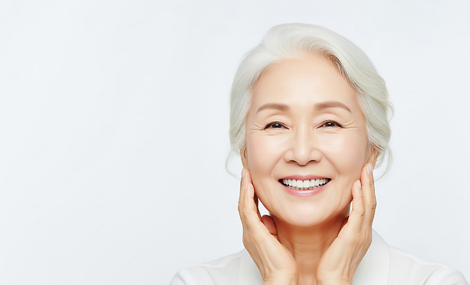 JPG 편집이미지 여자 노년 행복 표정 건강 미소 웃음 일상 기쁨 피부관리 스킨케어 밝은색 뷰티풀 자기관리 의료성형뷰티 자기애 편집실사 감정 사랑 사람 성인 라이프 뷰티 CG 파일형식