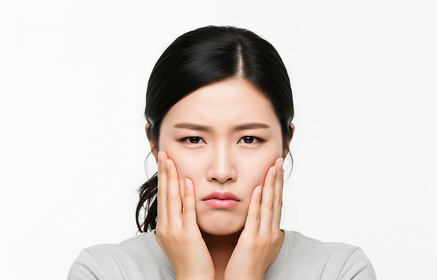 JPG 편집이미지 손 시선 여자 감정 얼굴 표정 뷰티 머리 고통 회색 양손 불만 의료성형뷰티 편집실사 AI인물포토 AI콘텐츠 컬러 사람 신체부위 CG 파일형식 AI포토