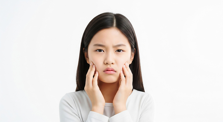 JPG 편집이미지 손 감정 얼굴 어린이 생각 청소년 표정 소녀 촬영 불안 고민 흰배경 어려움 의료성형뷰티 편집실사 AI인물포토 AI콘텐츠 여자 백그라운드 사람 신체부위 흰색 CG 파일형식 AI포토