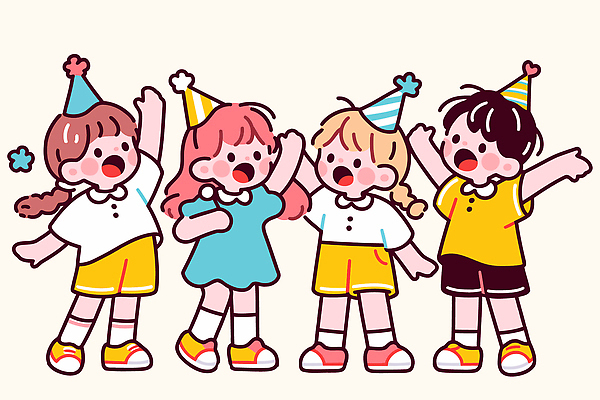 어린이 컬러 일러스트 모션 놀이 표정 이야기 웃음 이벤트 친구 파티 놀이방 기쁨 축하 생일 즐거움 국내일러스트 AI파일 기념일 감정 컨셉 관계 사람 파일형식 벡터