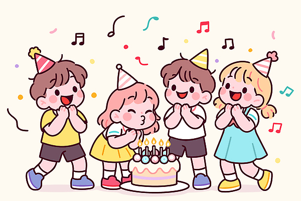 행복 어린이 컬러 일러스트 노래 선물 웃음 장식 친구 파티 케이크 기쁨 축하 생일 즐거움 풍선 생일선물 국내일러스트 AI파일 기념일 감정 음악 컨셉 관계 디저트 표정 사람 이벤트 파일형식 벡터
