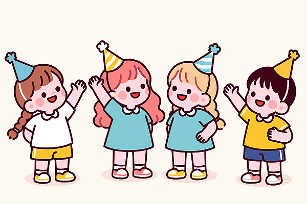 행복 어린이 컬러 일러스트 놀이 디저트 웃음 친구 파티 축하 인사 생일 그룹 즐거움 장면 소통 국내일러스트 AI파일 기념일 감정 음식 컨셉 관계 표정 사람 이벤트 예절 파일형식 벡터