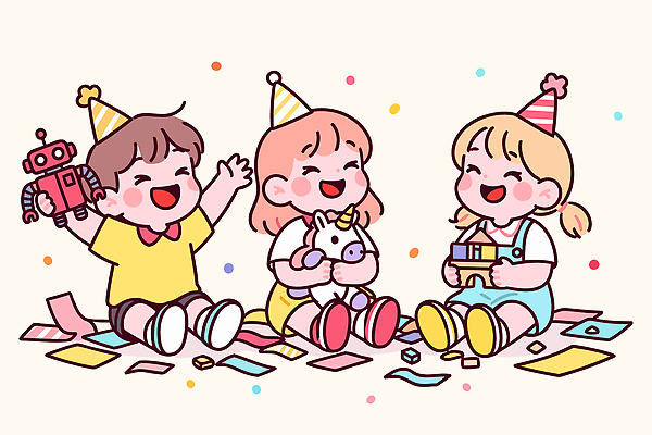 행복 어린이 일러스트 놀이 실내 표정 웃음 장식 친구 장난감 파티 게임 축하 생일 즐거움 색종이 국내일러스트 AI파일 기념일 감정 종이 컨셉 관계 사람 이벤트 내부 파일형식 벡터