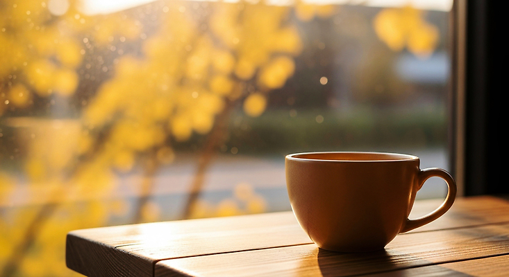 JPG 편집이미지 커피 자연 아침 나뭇잎 따뜻함 풍경 일상 컵 햇빛 평화 카페 가을 창가 힐링 감성 차분 편집실사 AI포토 AI콘텐츠 주간 식기 계절 음료 컨셉 잎 창문 라이프 태양 상점 CG 생태계 파일형식