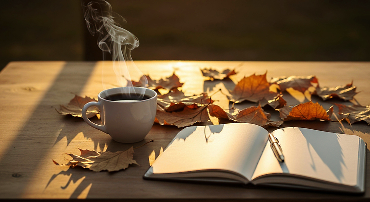 JPG 편집이미지 커피 생각 자연 탁자 휴식 나뭇잎 따뜻함 가을 분위기 일기 수증기 편안함 감성 오후 창작 차분 편집실사 AI포토 AI콘텐츠 계절 음료 가구 컨셉 잎 감각 CG 생태계 파일형식