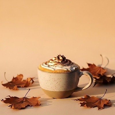 JPG 편집이미지 여유 커피 음료 단풍 자연 휴식 따뜻함 일상 컵 가을 크림 카푸치노 조화 마른잎 색감 편집실사 AI포토 AI콘텐츠 식기 계절 감정 컨셉 잎 라이프 CG 생태계 파일형식