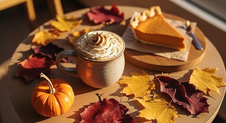 JPG 편집이미지 계절 커피 단풍 잎 탁자 호박 디저트 따뜻함 카페 금색 가을 편안함 맛있는 편집실사 AI포토 AI콘텐츠 식물 음료 음식 컬러 가구 채소 상점 감각 CG 파일형식