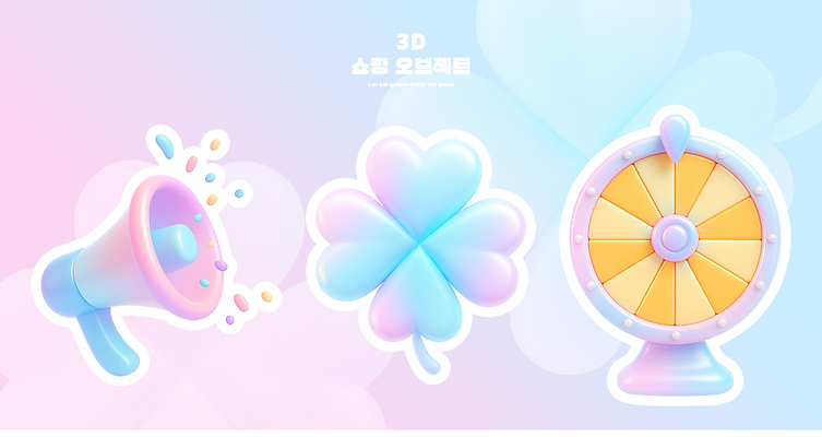 PSD 편집이미지 상징 이벤트 장식 소리 게임 행운 클로버 경품 복권 디지털아트 편집3D 컨셉 놀이 3D 파일형식