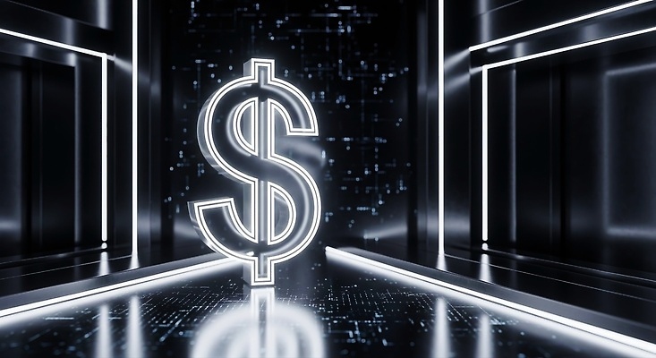 JPG 편집이미지 기호 디자인 선 상징 미래 기술 금융 경제 빛 유행 달러 금속 공간 모던 세련 이미지편집 AI컴퓨터그래픽 AI콘텐츠 문자 컨셉 돈 재질 파일형식