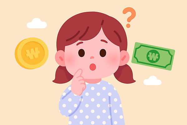 캐릭터 행복 어린이 돈 생각 일러스트 표정 소녀 일상 그래픽 경제 동전 선택 질문 불안 고민 호기심 재정 표기 국내일러스트 AI파일 여자 감정 컨셉 사람 라이프 기록 재산 파일형식 벡터