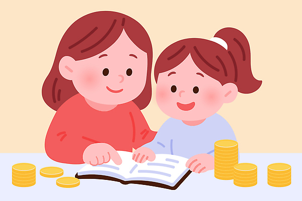 교육 감정 어린이 일러스트 모션 놀이 대화 책 학습 부모 독서 동전 교양 아기 시간 가르침 즐거움 경제교육 국내일러스트 AI파일 돈 가족 말하기 사람 경제 파일형식 벡터