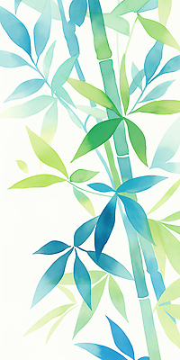 JPG 식물 예술 컬러 백그라운드 잎 일러스트 자연 생명 수채화 밝음 장식 초록색 여름 파란색 대나무 그림 부드러움 조화 상상력 국내일러스트 AI일러스트 AI콘텐츠 나무 계절 감각 생태계 파일형식